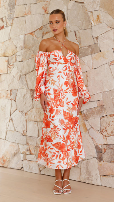Load image into Gallery viewer, Aline Midi Dress - Orange Floral - Billy J
