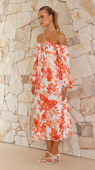Load image into Gallery viewer, Aline Midi Dress - Orange Floral - Billy J
