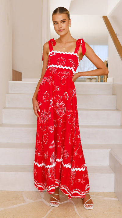 Load image into Gallery viewer, Birkley Maxi Dress - Red Print - Billy J
