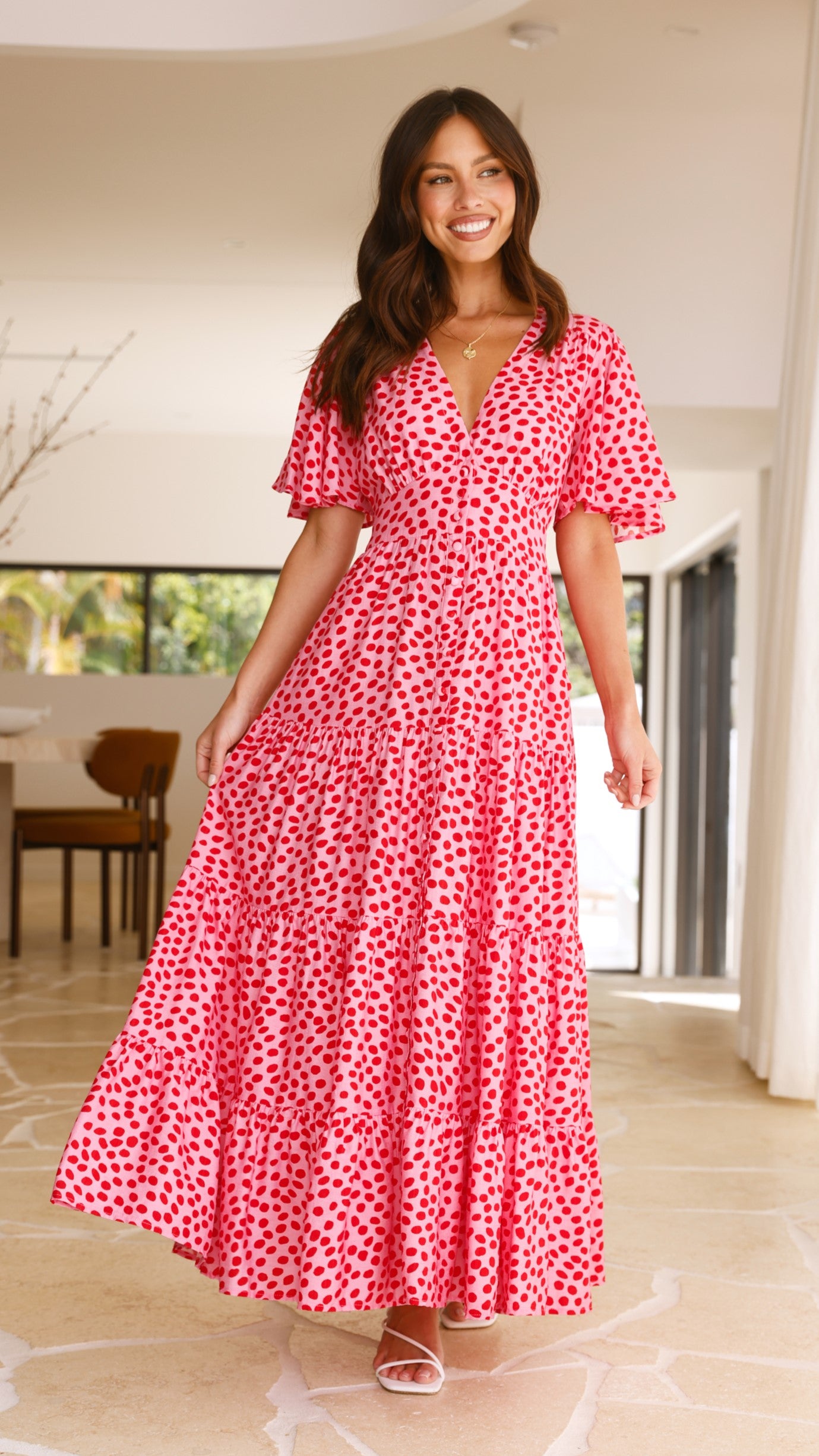 Nola Maxi Dress - Pink/Red Print - Billy J