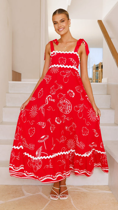 Load image into Gallery viewer, Birkley Maxi Dress - Red Print - Billy J
