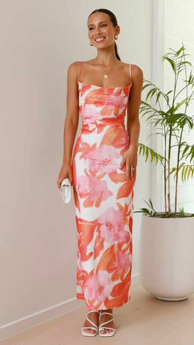Load image into Gallery viewer, Ashley Maxi Dress - Pink/Orange Floral - Billy J
