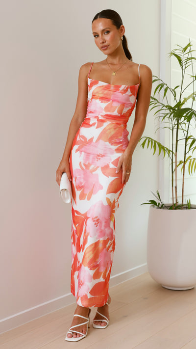 Load image into Gallery viewer, Ashley Maxi Dress - Pink/Orange Floral - Billy J
