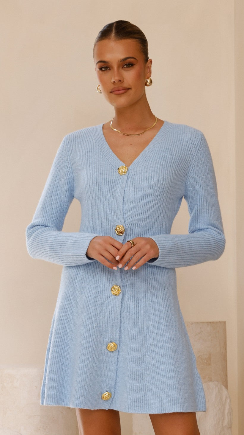Catarina Long Sleeve Mini Dress - Blue - Billy J