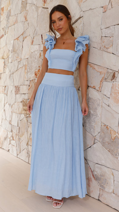 Load image into Gallery viewer, Cachet Top and Midi Skirt Sets - Light Blue - Billy J
