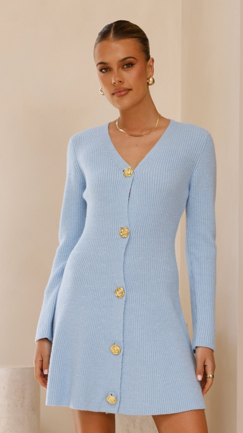 Catarina Long Sleeve Mini Dress - Blue - Billy J