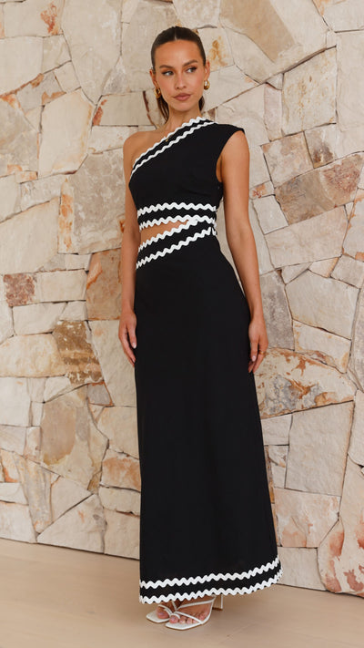 Load image into Gallery viewer, Rafiya One Shoulder Maxi Dress - Black / White - Billy J
