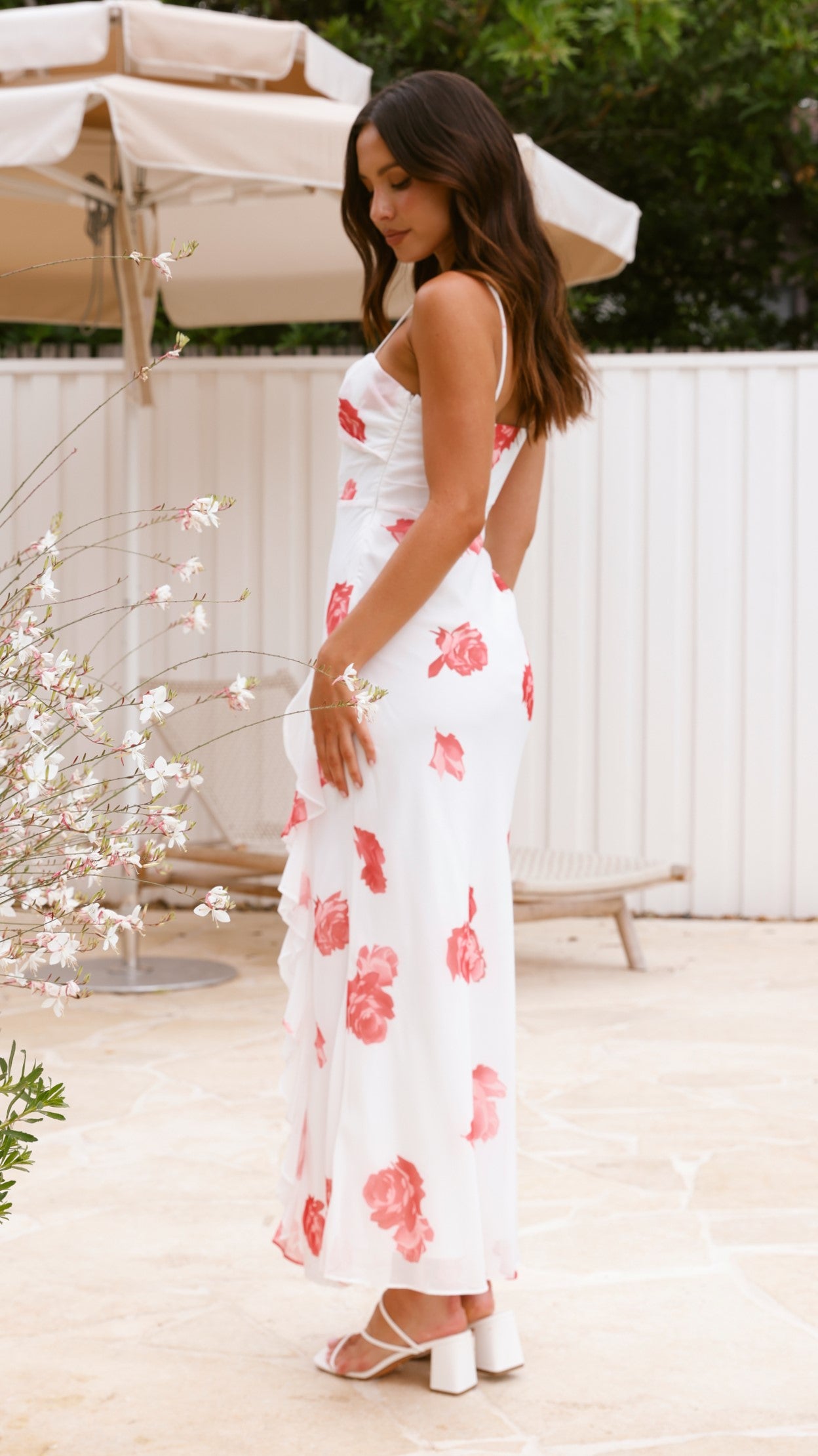 Nylah Midi Dress - White/Red Floral - Billy J