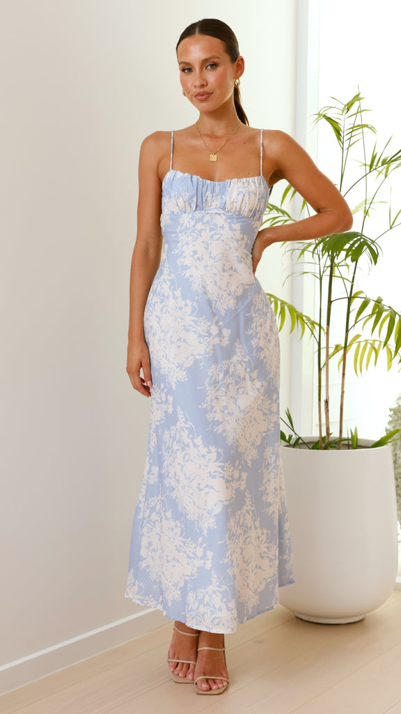 Margie Midi Dress - Blue / White Floral