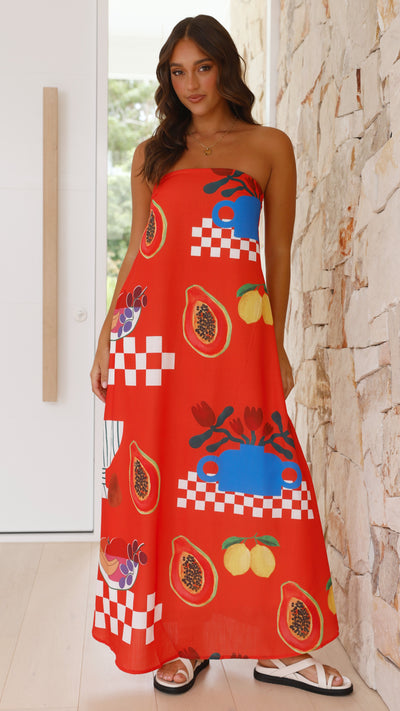 Load image into Gallery viewer, Connie Maxi Dress - Red Papaya Print
