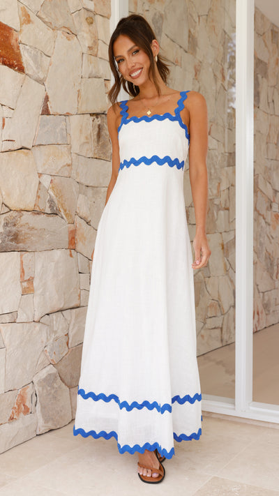 Load image into Gallery viewer, Daleyza Maxi Dress - White / Blue - Billy J
