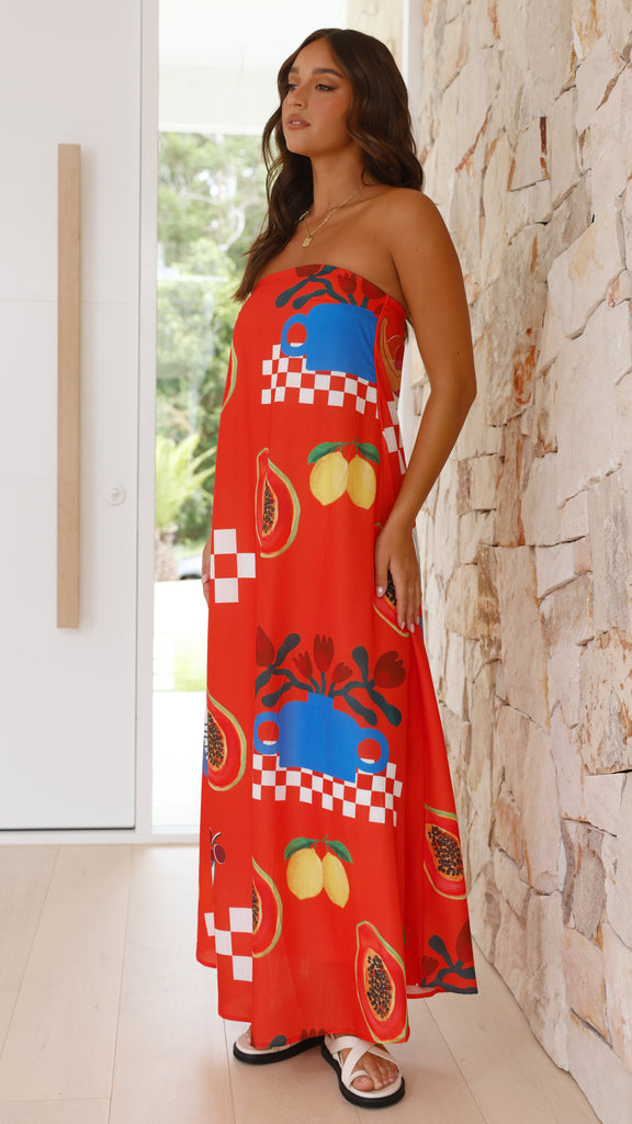 Connie Maxi Dress - Red Papaya Print