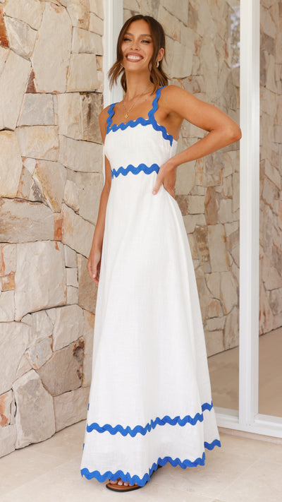 Load image into Gallery viewer, Daleyza Maxi Dress - White / Blue - Billy J
