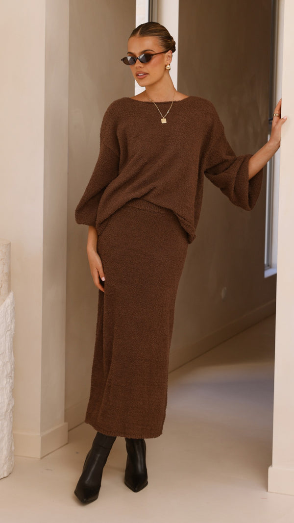 Cohen Knit Midi Skirt - Chocolate - Billy J