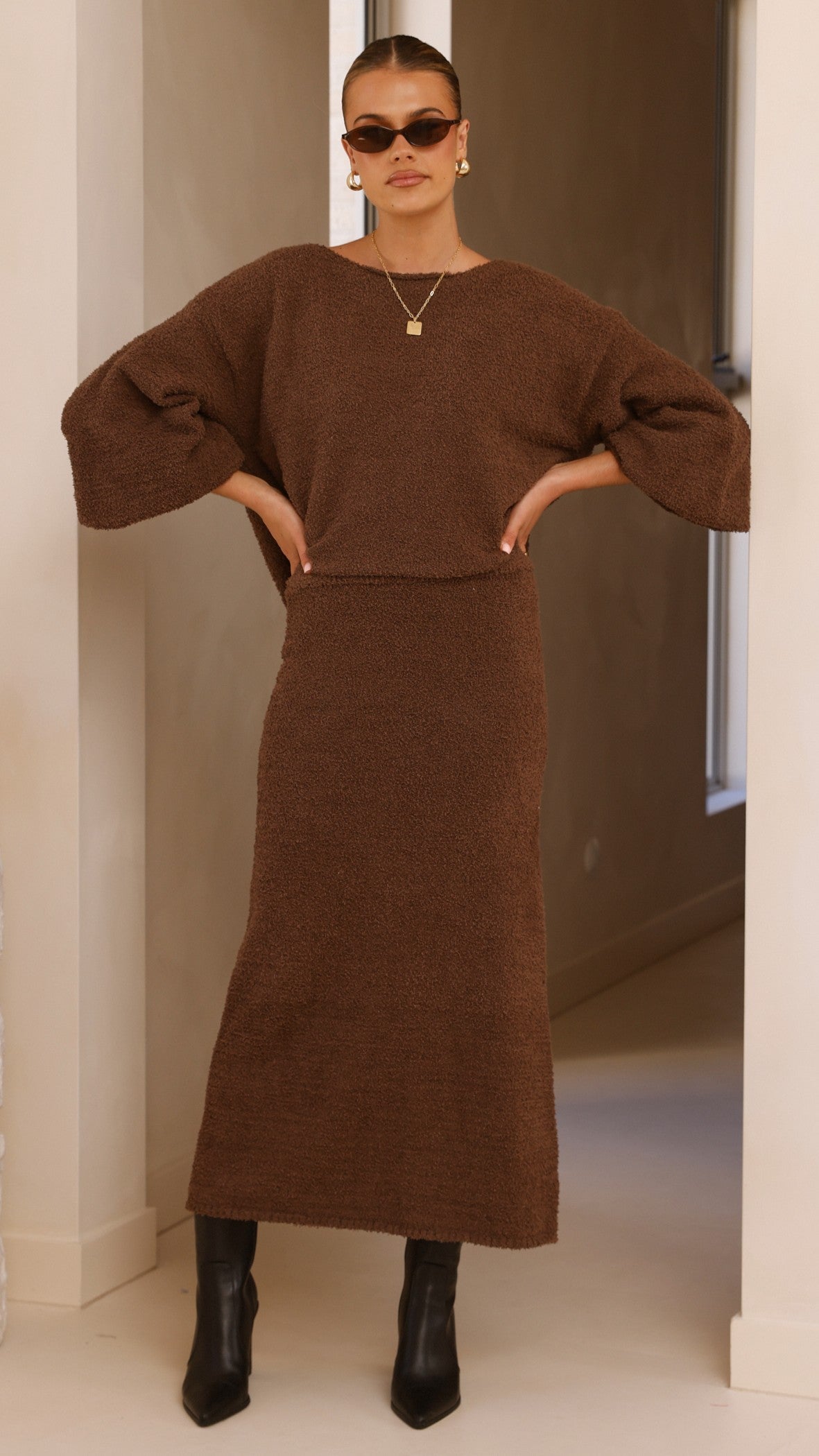 Cohen Knit Midi Skirt - Chocolate - Billy J