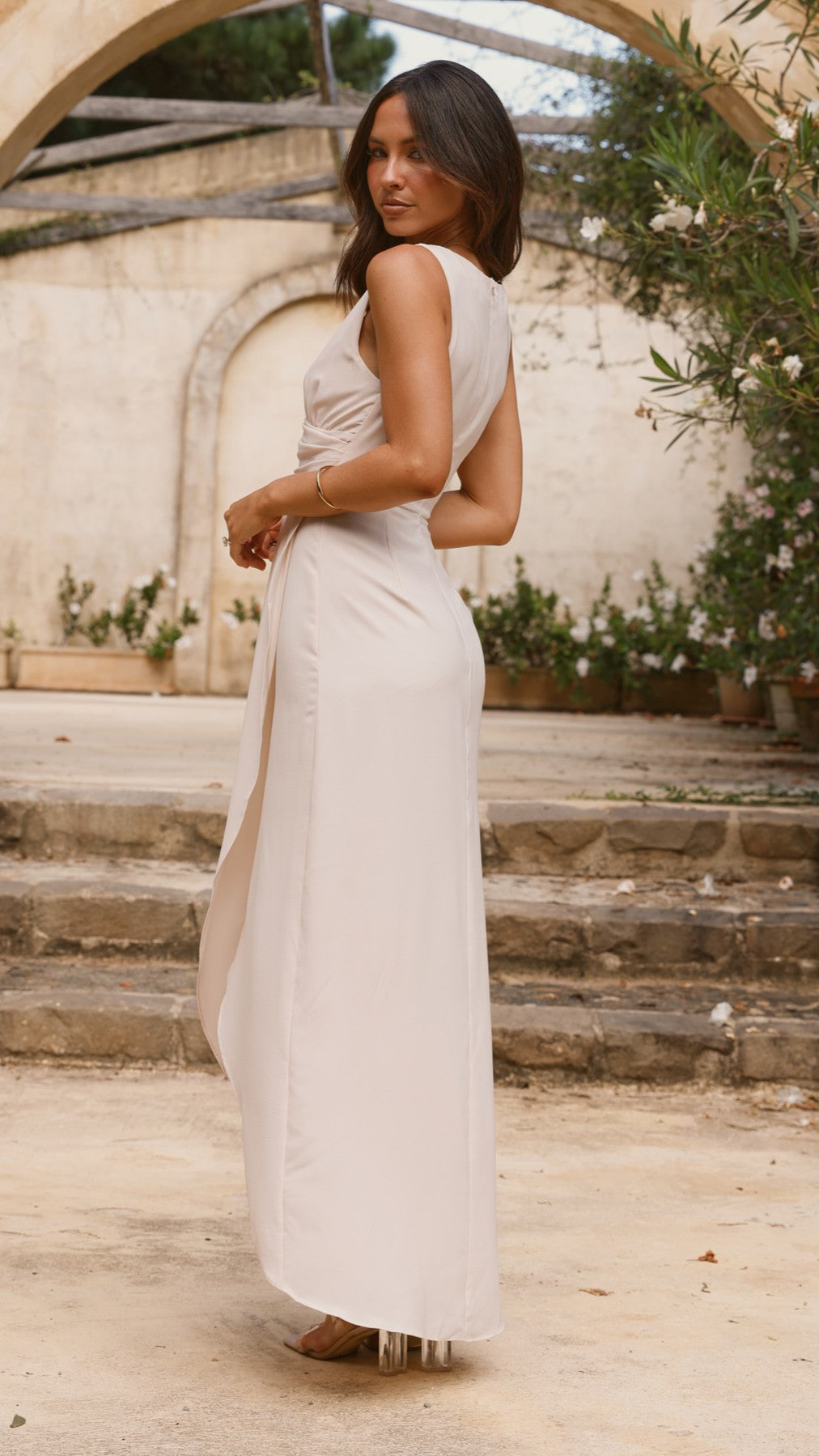 Pamela V Neck Maxi Dress - Ivory - Billy J
