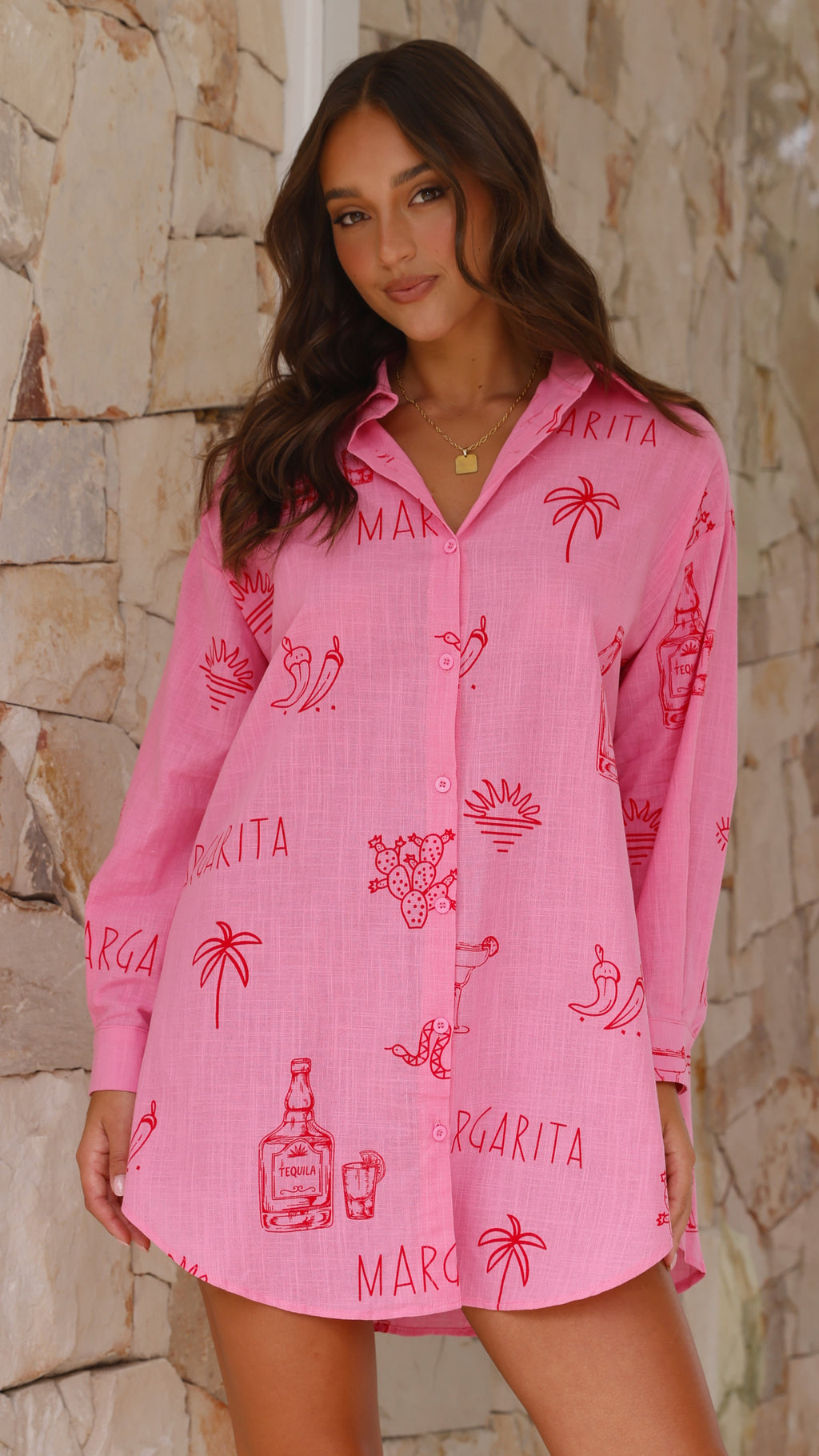 Piper Shirt Dress - Pink / Red Margarita