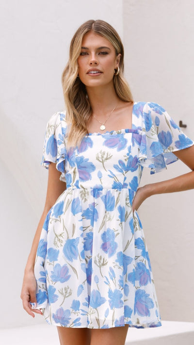 Load image into Gallery viewer, Pasha Mini Dress - Blue Bell Floral - Billy J
