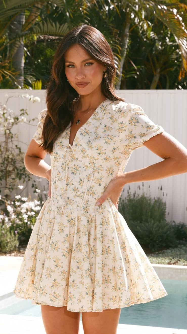 Kalani Mini Dress - Yellow Floral - Billy J