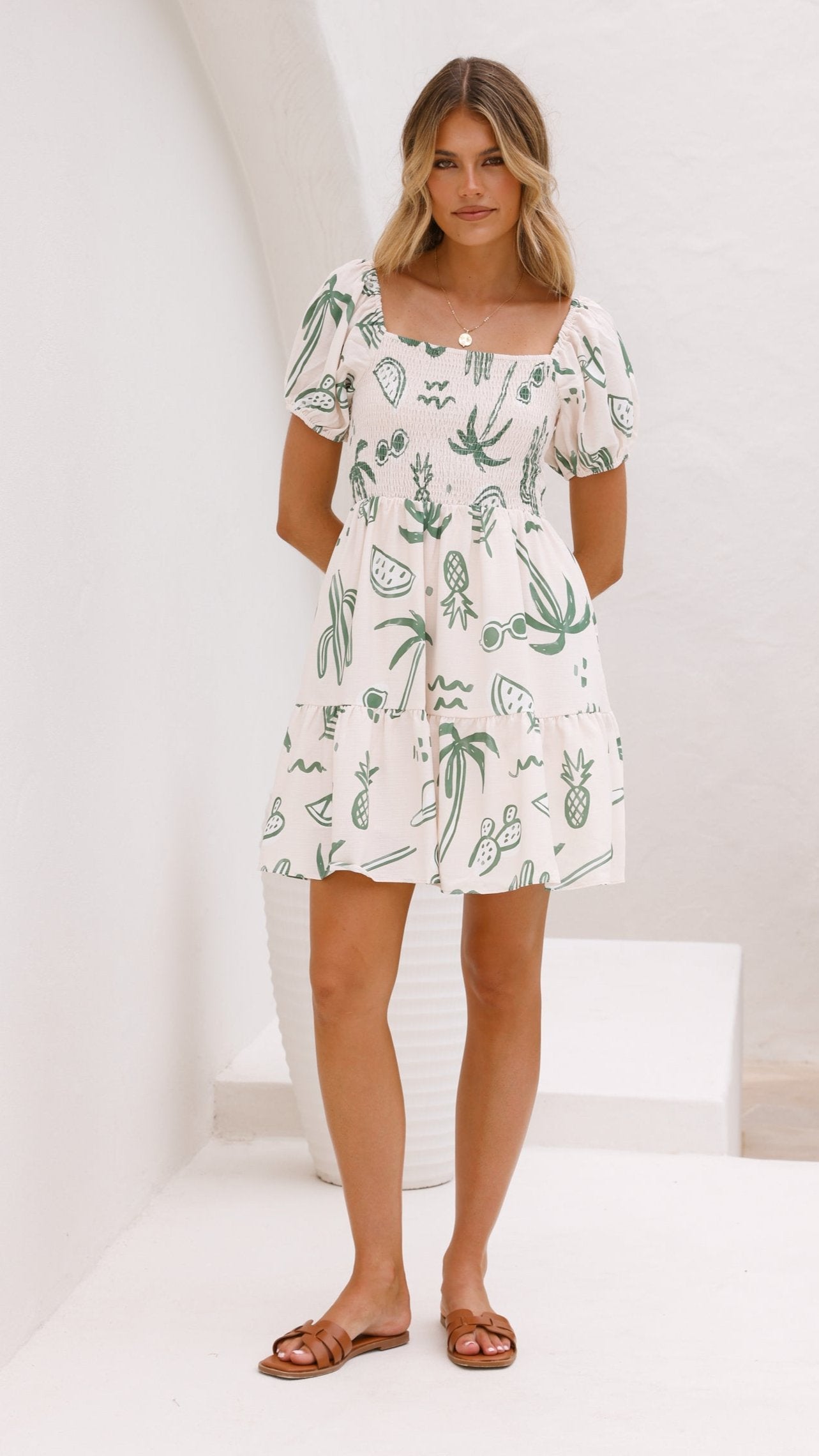 Zada Mini Dress - Green Palm - Billy J