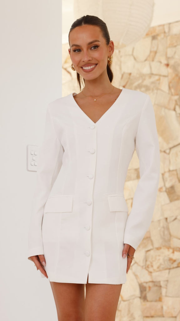 Madelaine Long Sleeve Mini Dress - White - Billy J