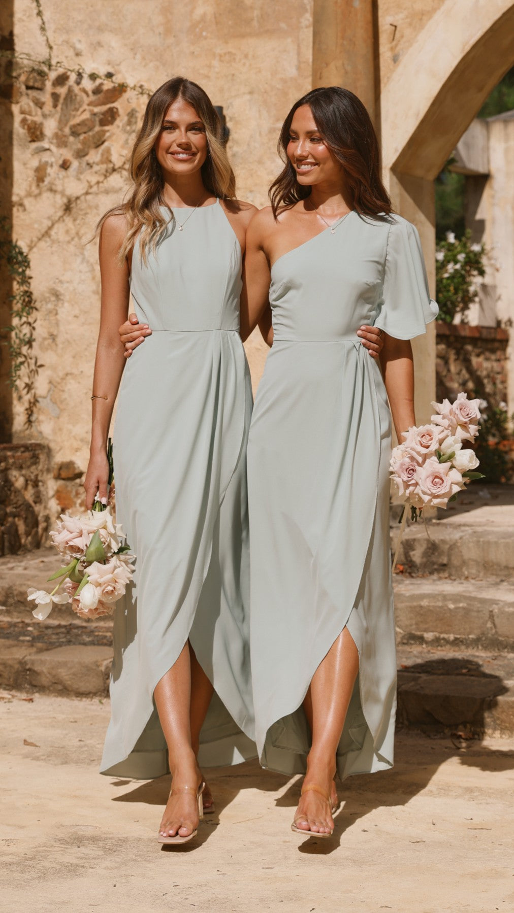 Emma One Sleeve Maxi Dress - Sage - Billy J