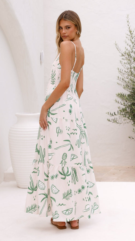 Kyla Maxi Dress - Green Palm - Billy J