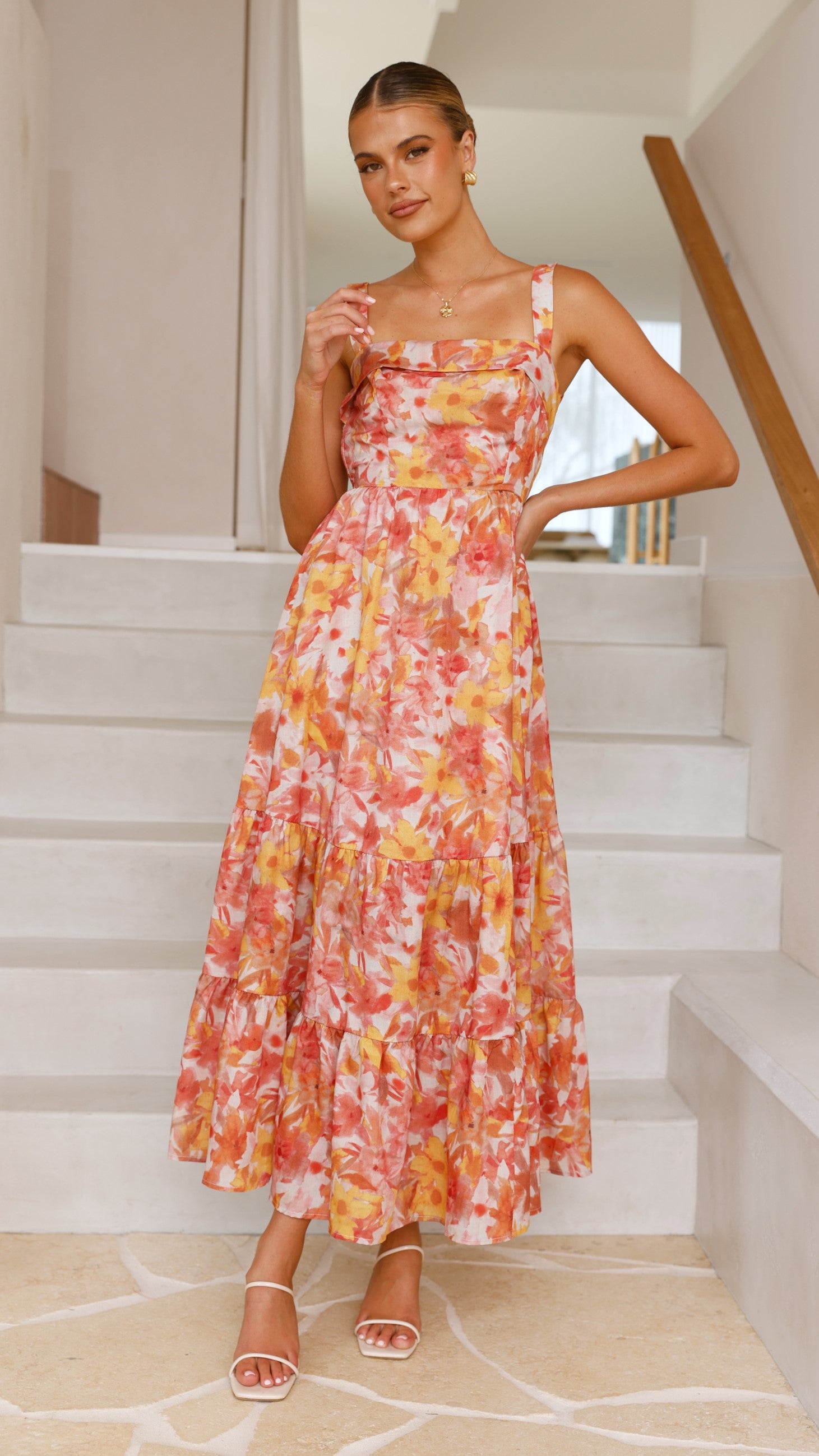 Bairbre Maxi Dress - Orange/Red Floral - Billy J