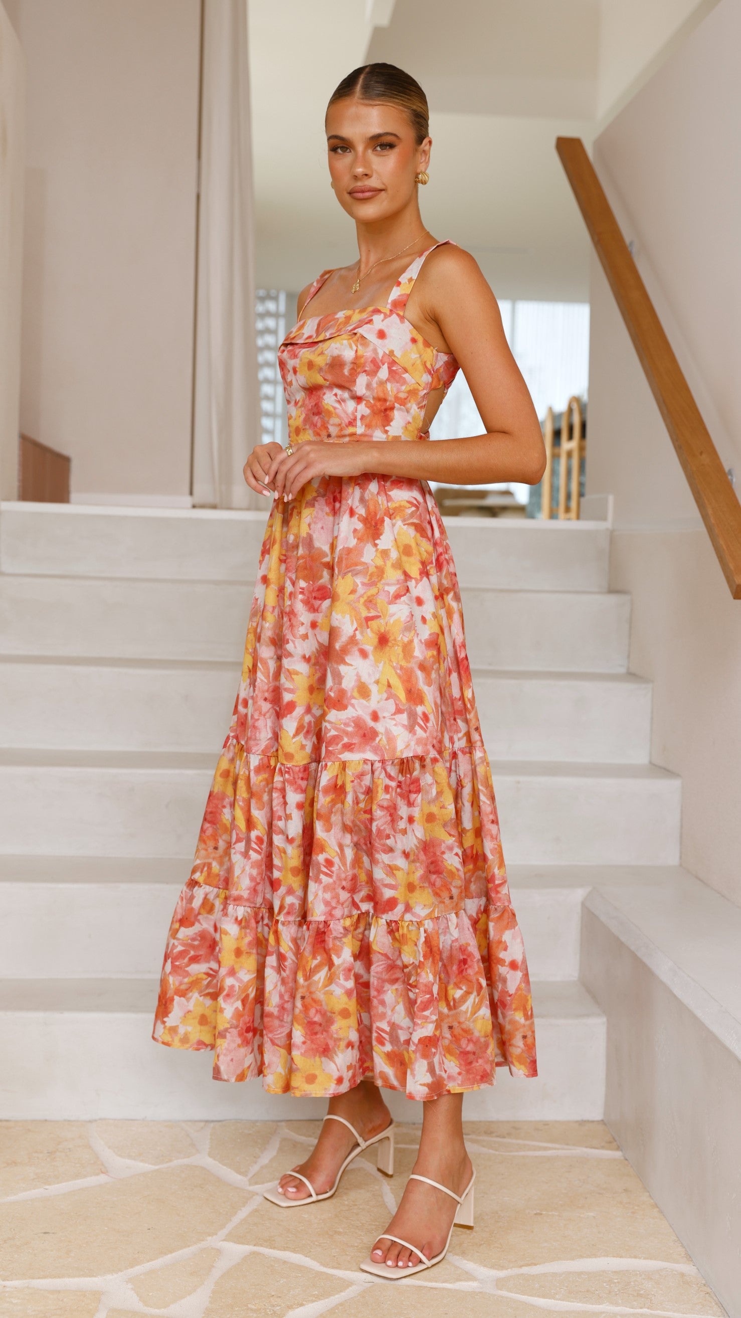 Bairbre Maxi Dress - Orange/Red Floral - Billy J