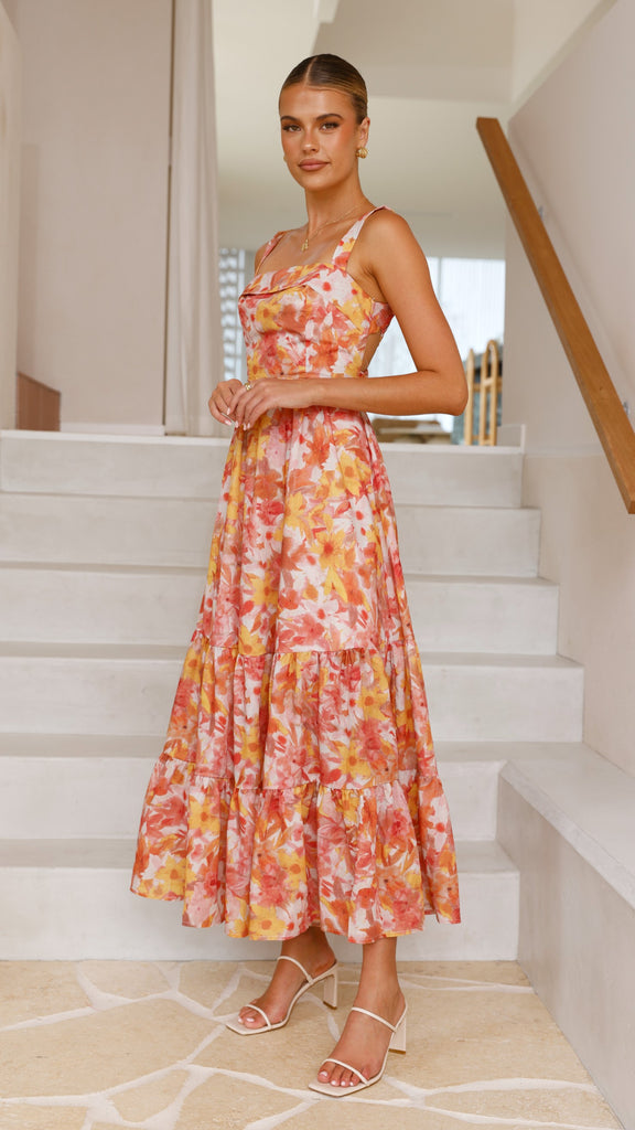 Bairbre Maxi Dress - Orange/Red Floral - Billy J