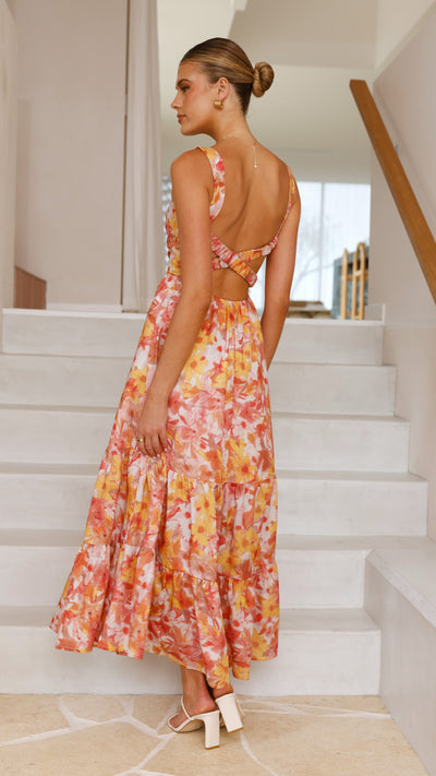 Load image into Gallery viewer, Bairbre Maxi Dress - Orange/Red Floral - Billy J
