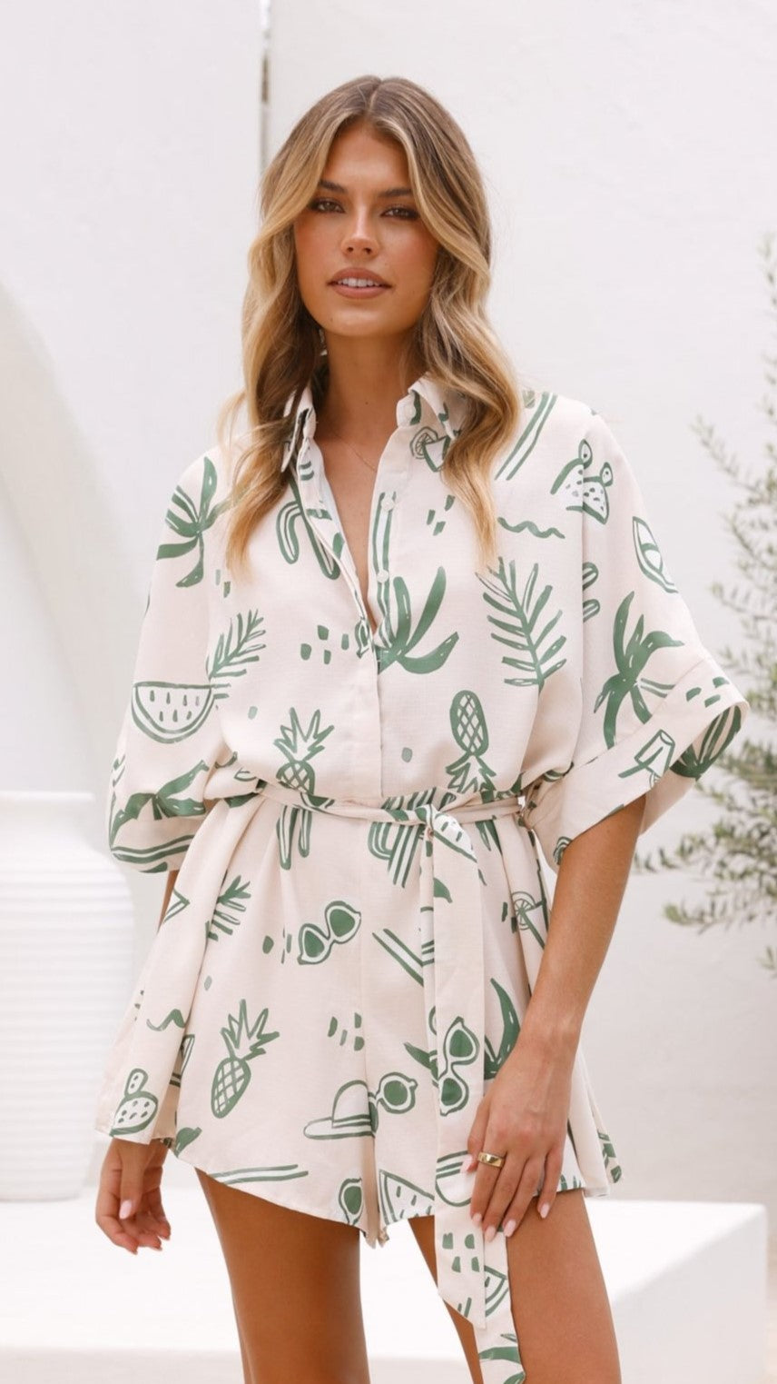 Jacquie Playsuit - Green Palm - Billy J