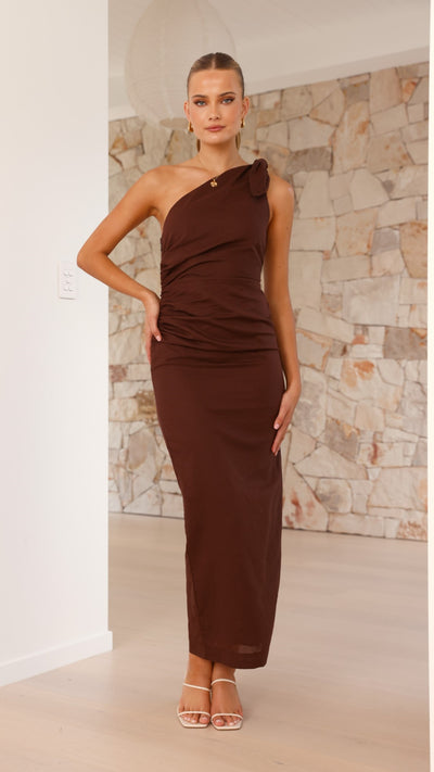 Load image into Gallery viewer, Nahilla One Shoulder Maxi Dress - Chocolate - Billy J
