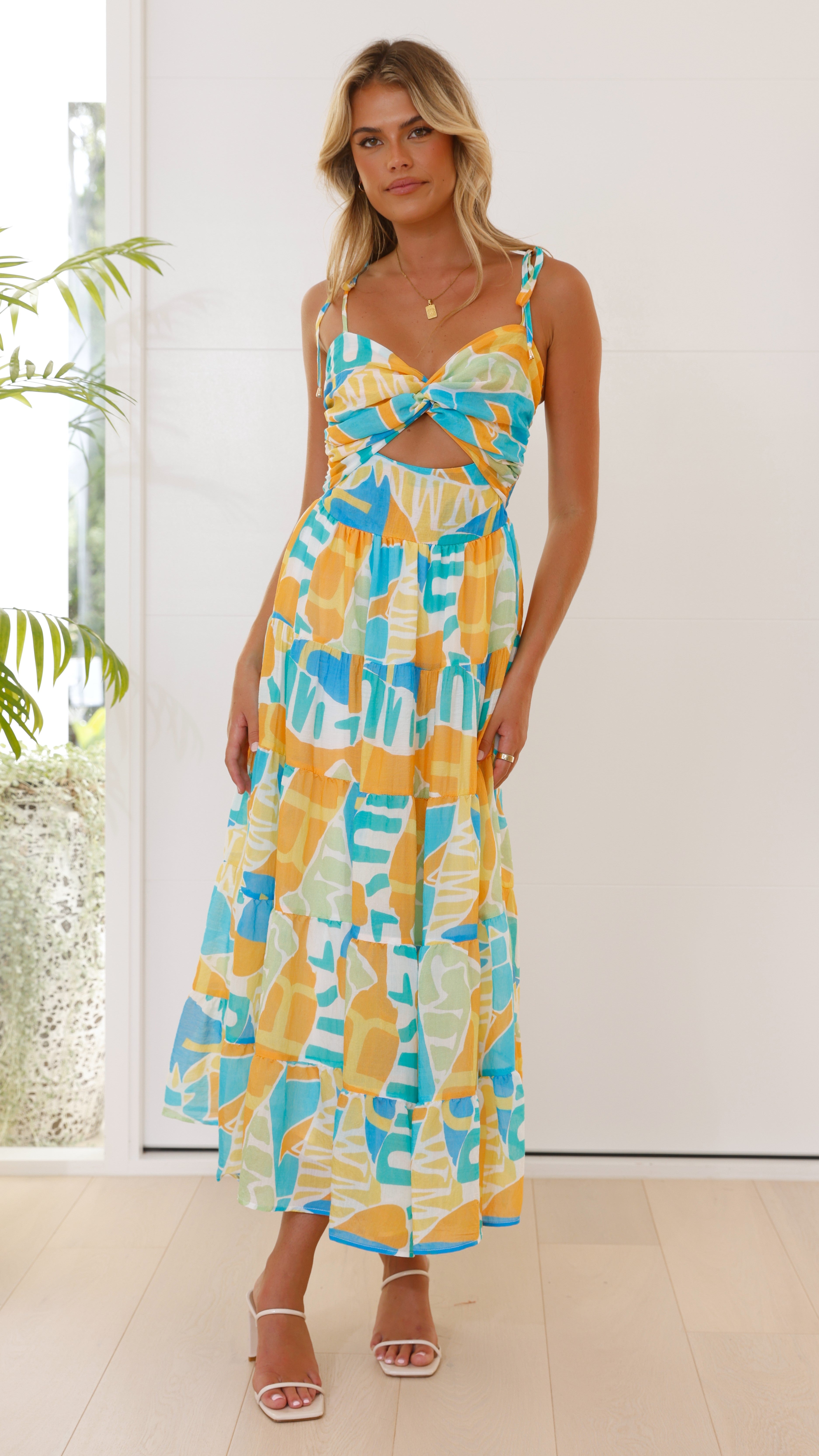 Yaritza Maxi Dress - Blue / Orange Print - Billy J