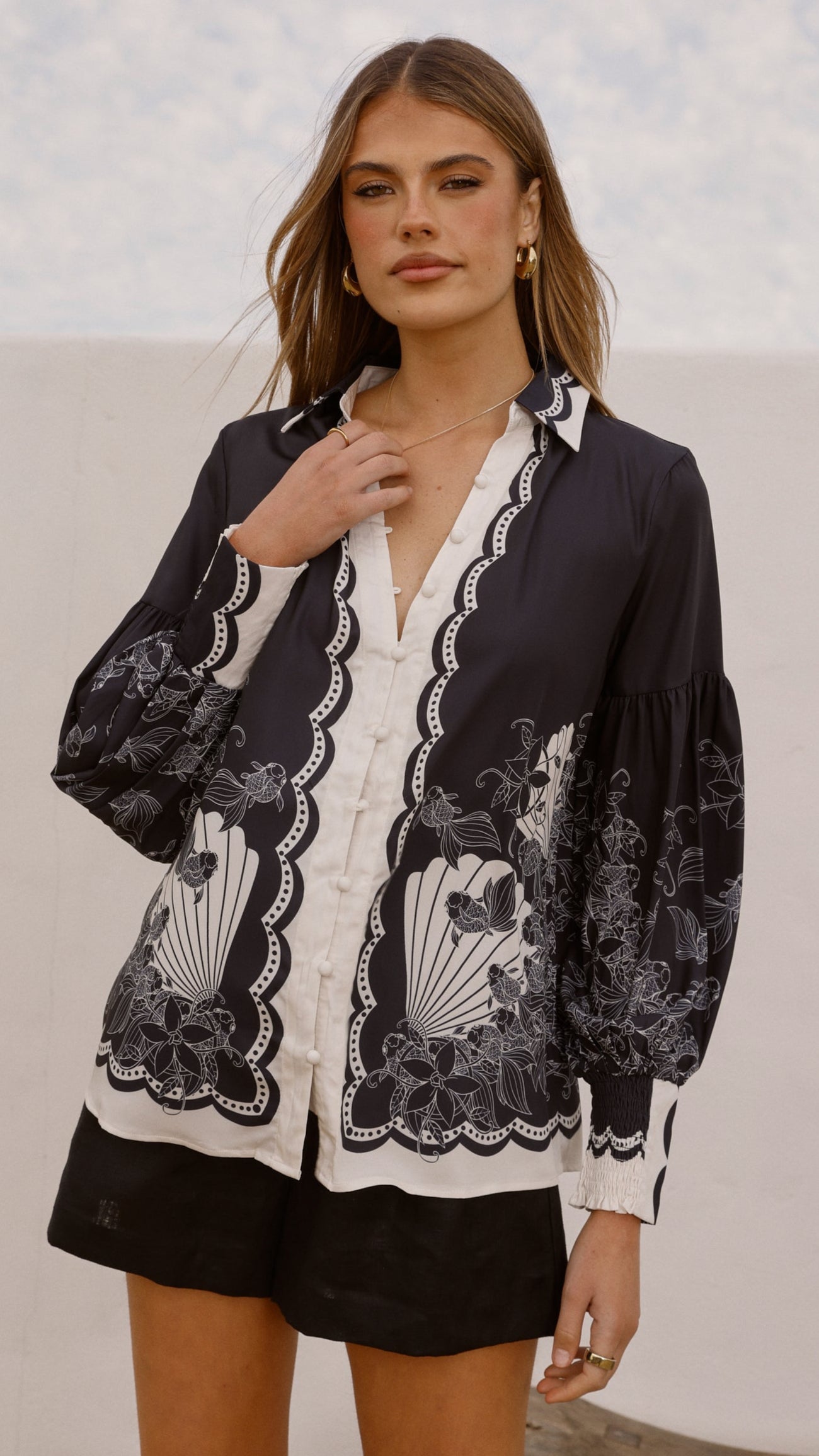 Dakota Long Sleeve Blouse - Cream/Black - Billy J