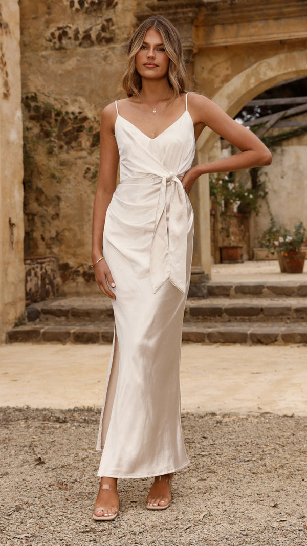 Yasmeen Tie Front Maxi Dress - Champagne - Billy J