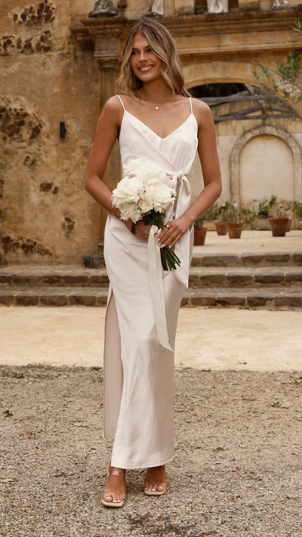Yasmeen Tie Front Maxi Dress - Champagne - Billy J