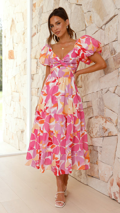 Load image into Gallery viewer, Zahrah Maxi Dress - Pink / Lilac Floral - Billy J
