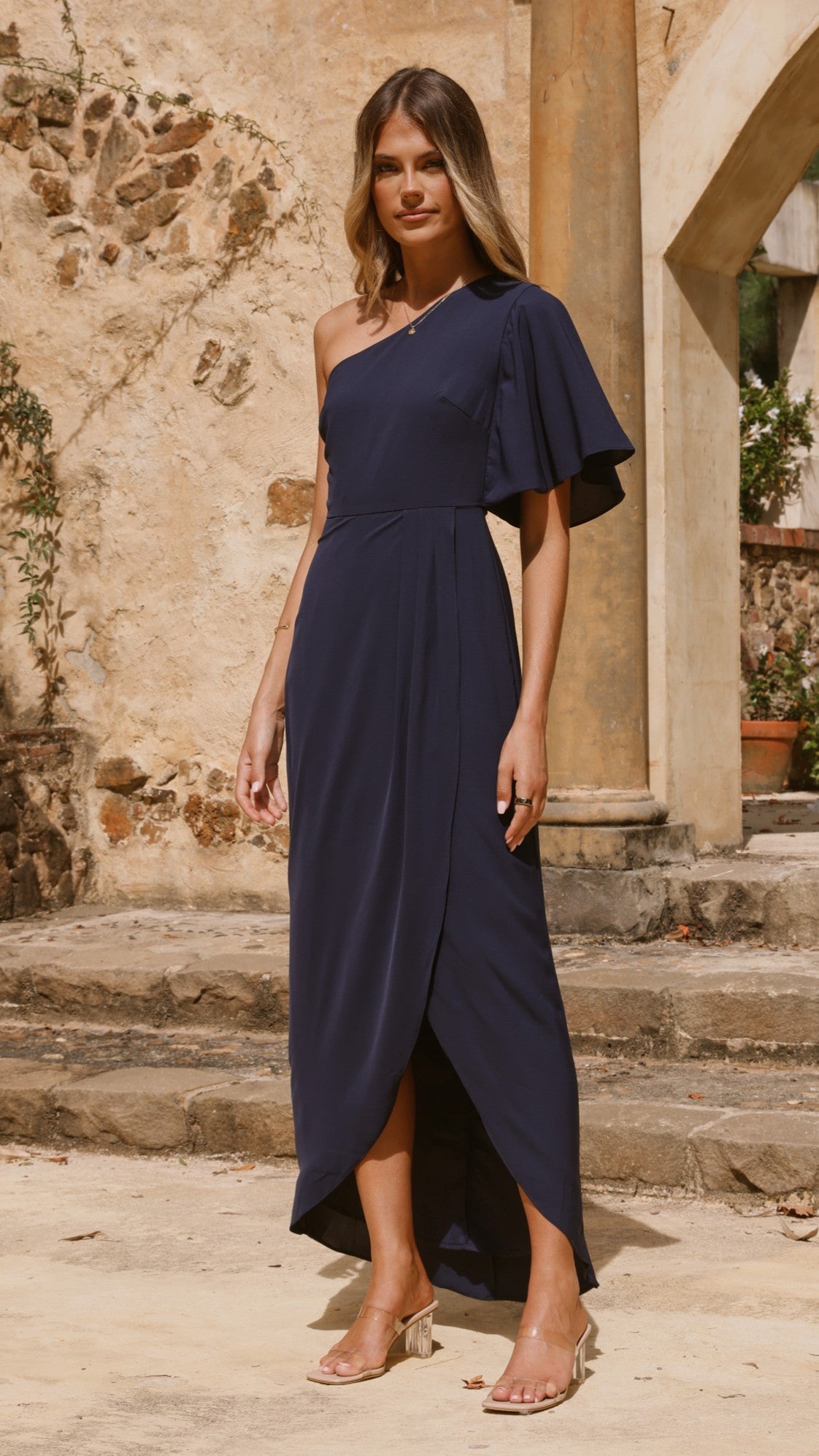 Emma One Sleeve Maxi Dress - Navy - Billy J