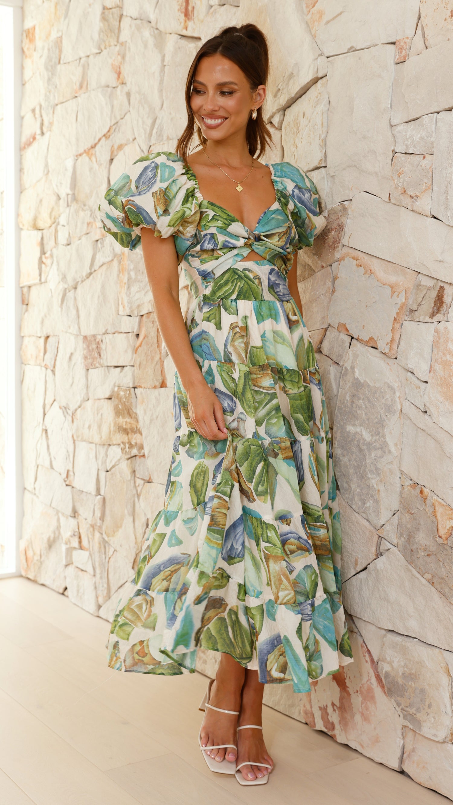 Balthazar Maxi Dress - Green / Blue Print - Billy J