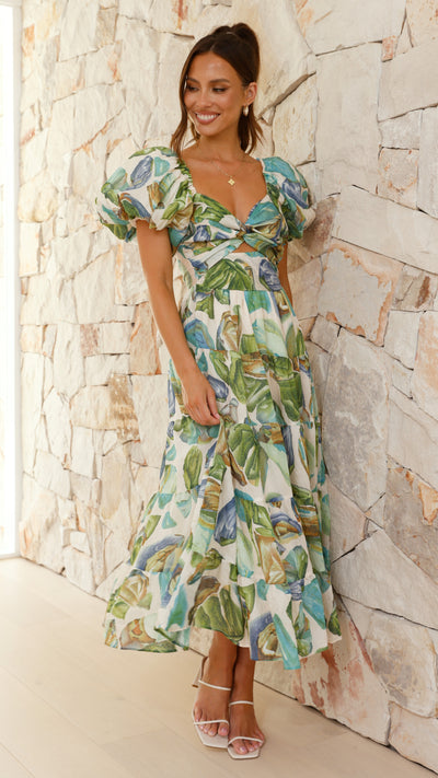 Load image into Gallery viewer, Balthazar Maxi Dress - Green / Blue Print - Billy J
