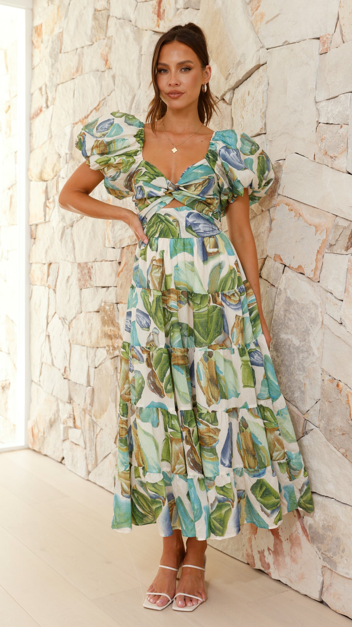Balthazar Maxi Dress - Green / Blue Print - Billy J