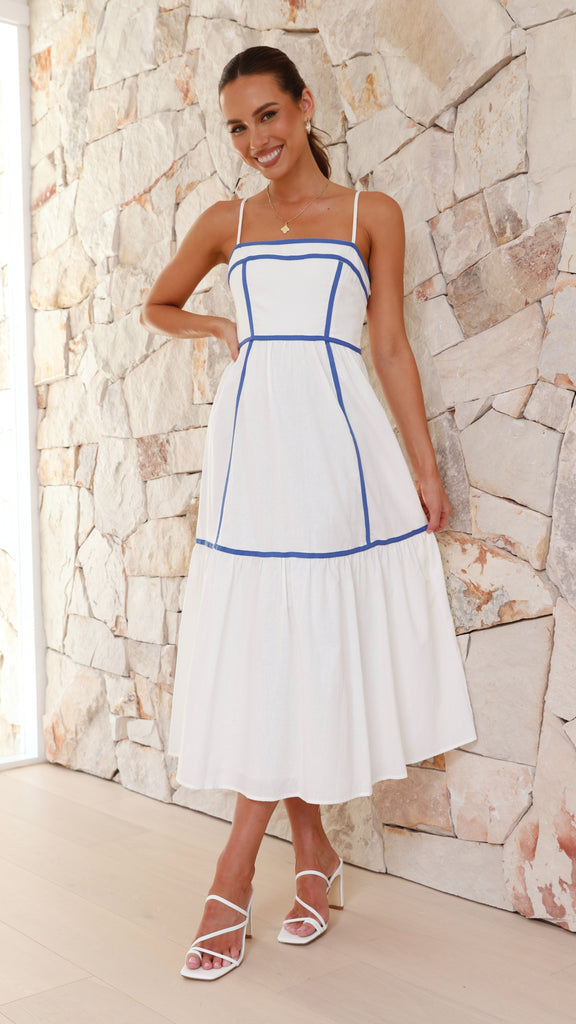 Baina Midi Dress - White / Blue