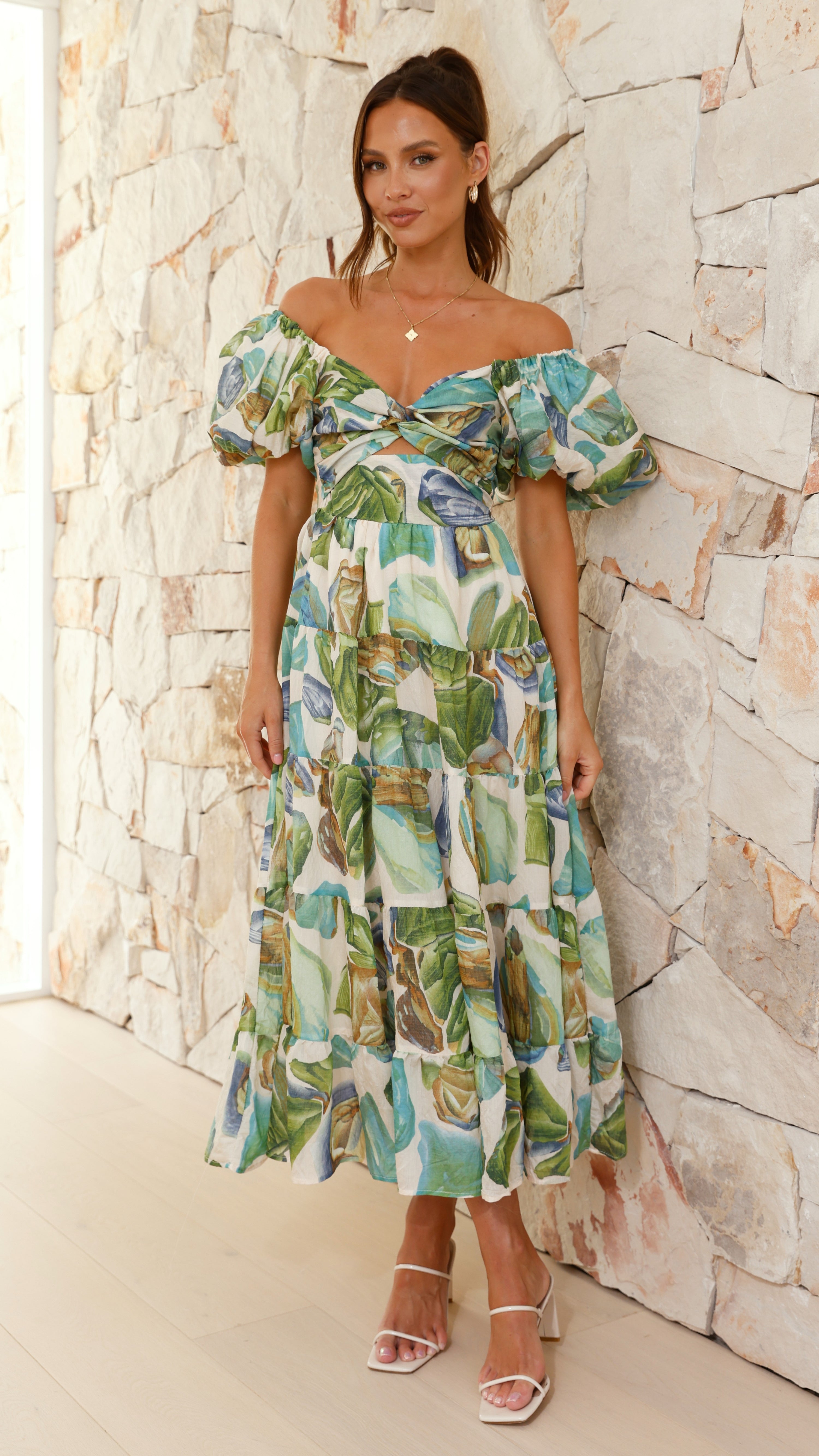 Balthazar Maxi Dress - Green / Blue Print - Billy J