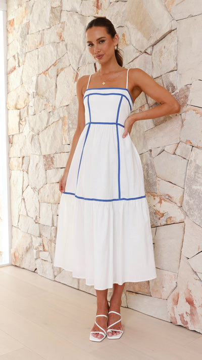 Load image into Gallery viewer, Baina Midi Dress - White / Blue
