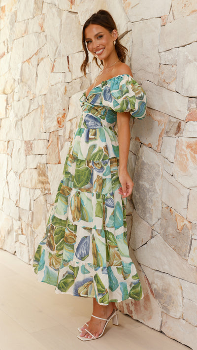 Load image into Gallery viewer, Balthazar Maxi Dress - Green / Blue Print
