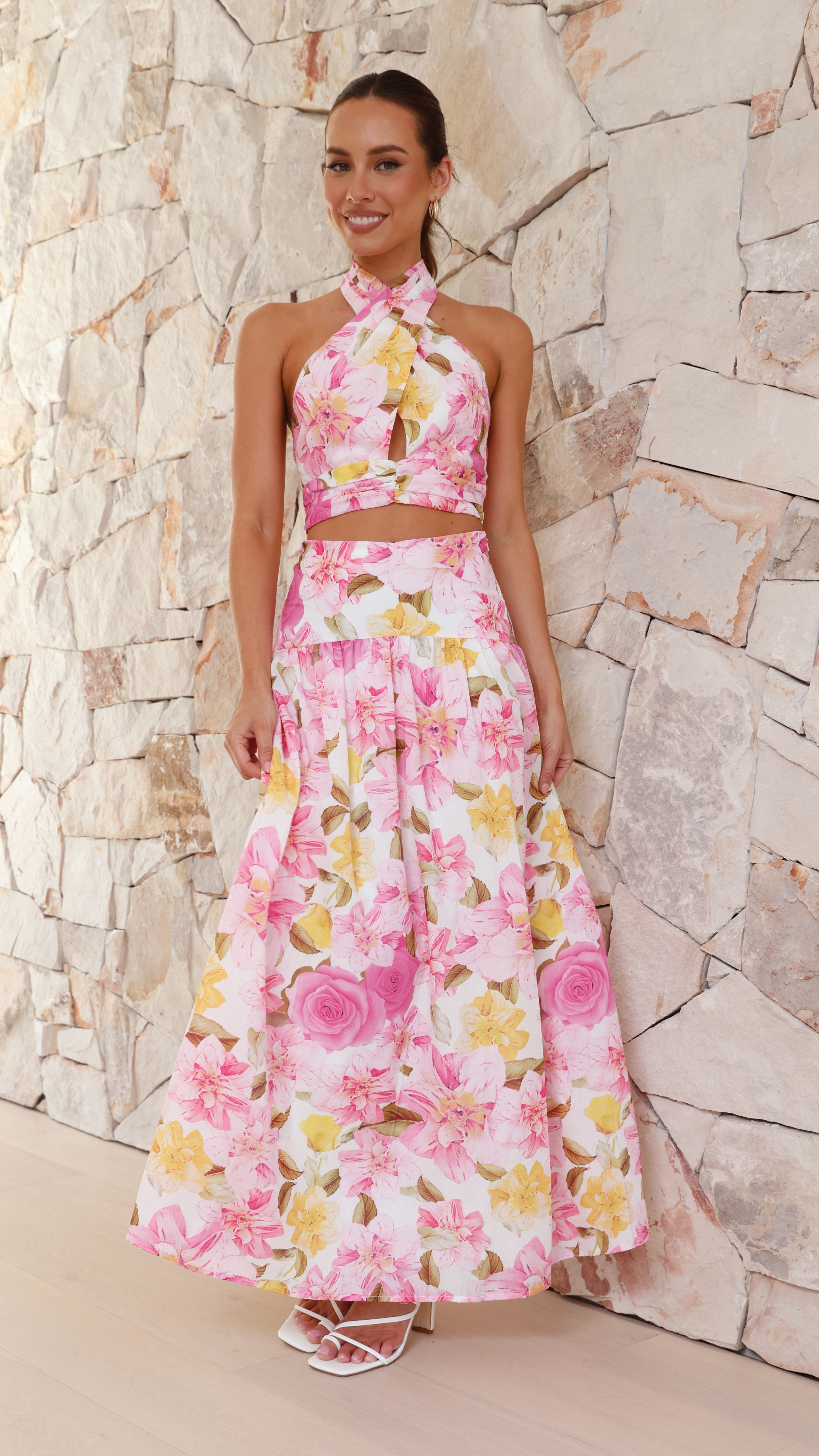 Jane Top and Maxi Skirt Set - Pink Floral - Billy J