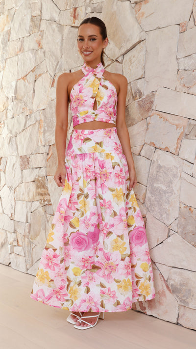 Load image into Gallery viewer, Jane Top and Maxi Skirt Set - Pink Floral - Billy J
