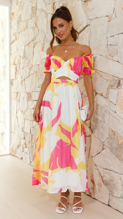 Load image into Gallery viewer, Yara Maxi Dress - Pink / Yellow Print
