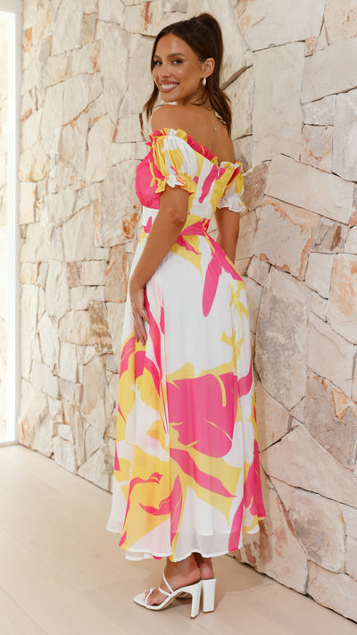 Load image into Gallery viewer, Yara Maxi Dress - Pink / Yellow Print - Billy J
